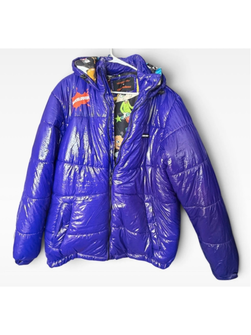 🔥 Members Only x Nickelodeon Ultra-Glossy Puffer Jacket XL Rare 90s Cartoon Col